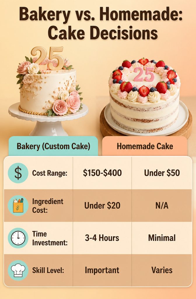 An image comparing bakery and homemade cake options.