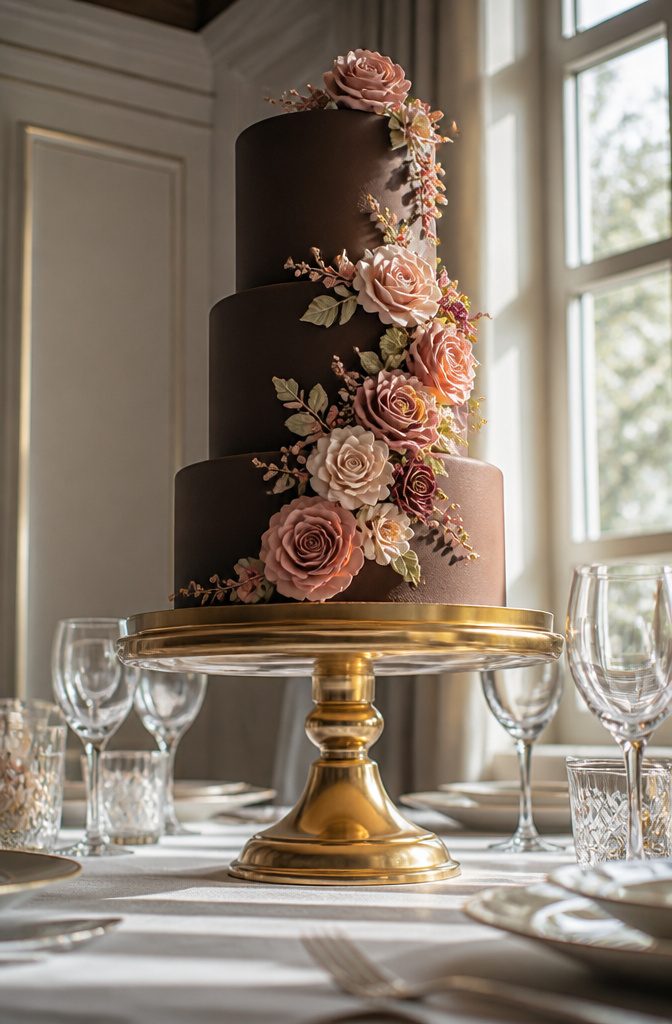 A two-layer round cake displayed on a table.
