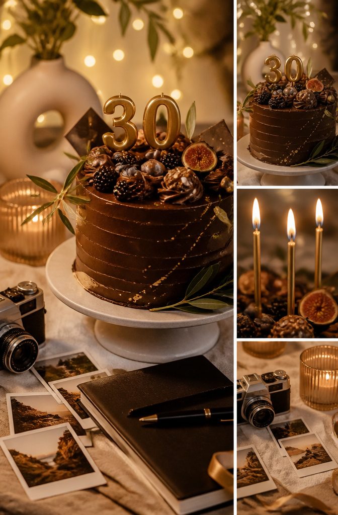 A decorated cake featuring personal touches related to the celebrant.