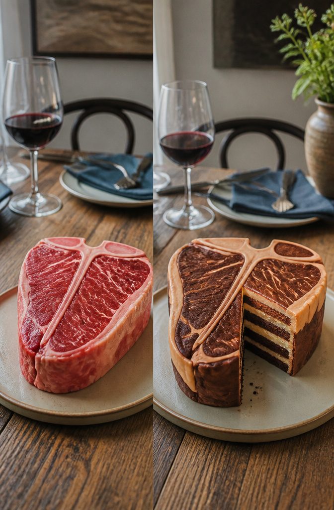 A cake designed to look like food items with realistic details.