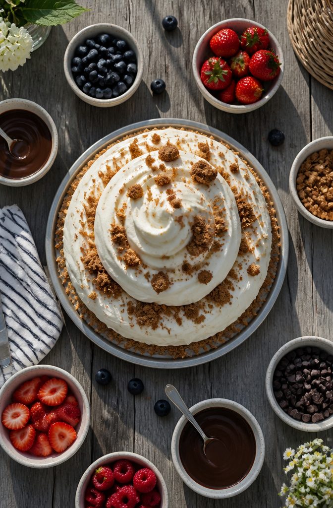 A layered soft serve ice cream pie with brown sugar crumble.