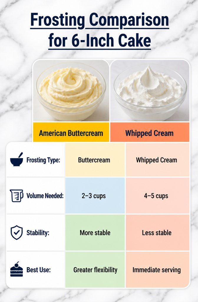 6 Types of 6 Inch Tall Cake: Vanilla, Chocolate, Banana, Funfetti & More 11 A visual guide comparing frosting quantities for 6 inch cakes.