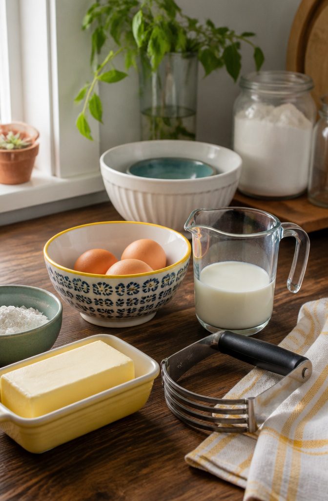 6 Types of 6 Inch Tall Cake: Vanilla, Chocolate, Banana, Funfetti & More 8 Room temperature ingredients arranged on a kitchen countertop for baking.