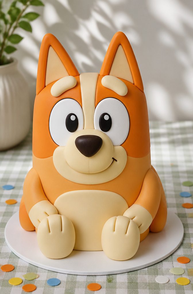 10 Bluey Cake Ideas For Kids' Birthdays 4 A 3D Bingo cake figure made from pound cake and decorated.