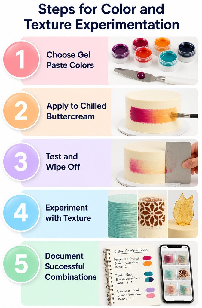 10 Cake Decorating Pictures and Ideas for Every Skill Level 16 An image showcasing steps for experimenting with cake color and texture.
