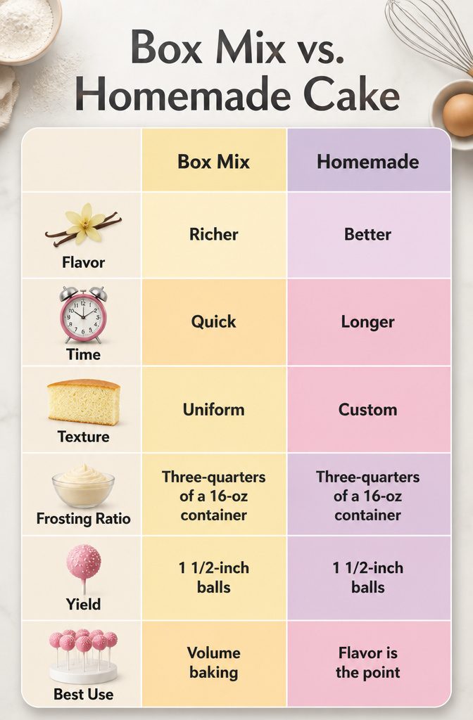 Cake Pop Flavors Recipe: Vanilla Base With 2 Easy Variations 5 A visual representation of box mix versus homemade cake.