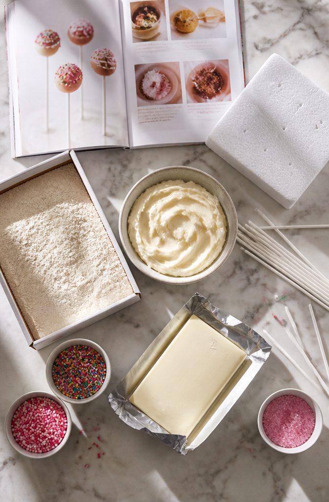 Cake Pop Flavors Recipe: Vanilla Base With 2 Easy Variations 2 Ingredients for cake pops including cake mix and frosting.