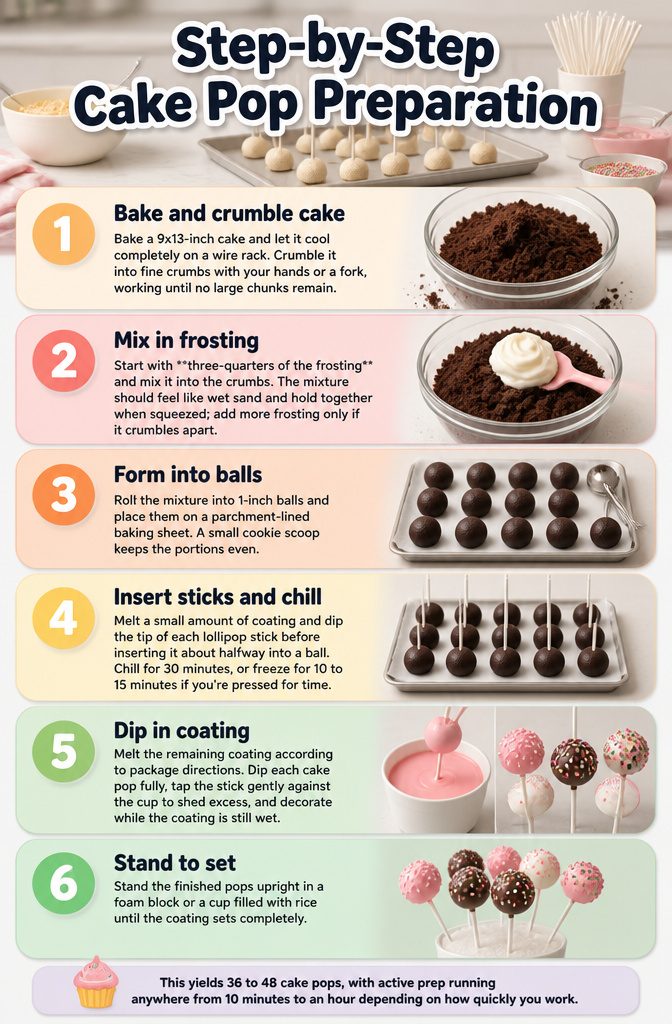 Cake Pop Flavors Recipe: Vanilla Base With 2 Easy Variations 3 A visual guide showing the process of making cake pops.