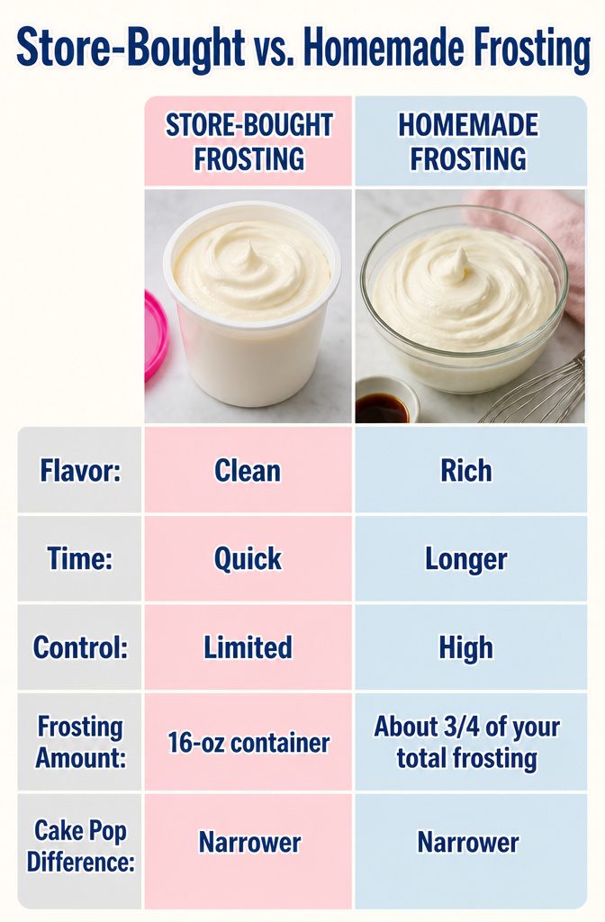 Cake Pop Flavors Recipe: Vanilla Base With 2 Easy Variations 6 An image comparing store-bought frosting and homemade buttercream.