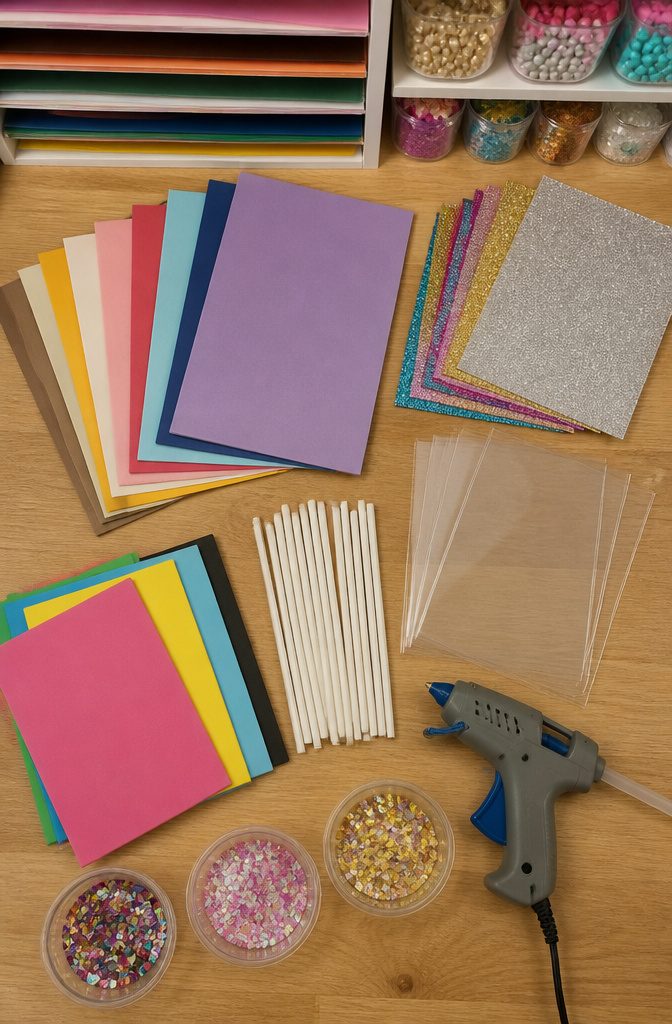 How to Make a Cake Topper Shaker: 3 Item Sections for Fillers 3 Medium weight cardstock and glitter cardstock used for a cake topper shaker.