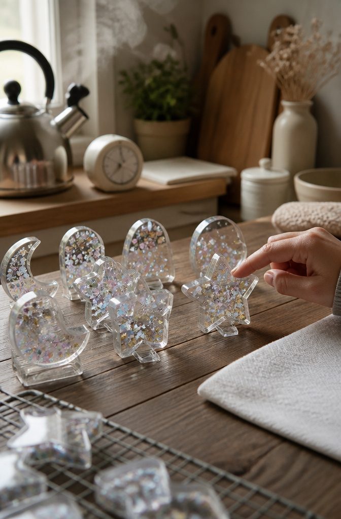 How to Make a Cake Topper Shaker: 3 Item Sections for Fillers 8 Several cake topper shakers drying on a kitchen table.