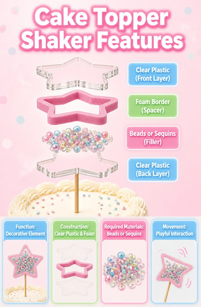 How to Make a Cake Topper Shaker: 3 Item Sections for Fillers 13 An illustration showing the construction of a cake topper shaker.