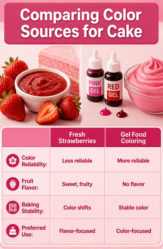 10 Dark Pink Cake Ideas for Birthdays, Showers and Celebrations 12 Chart comparing natural and gel color sources for cakes.