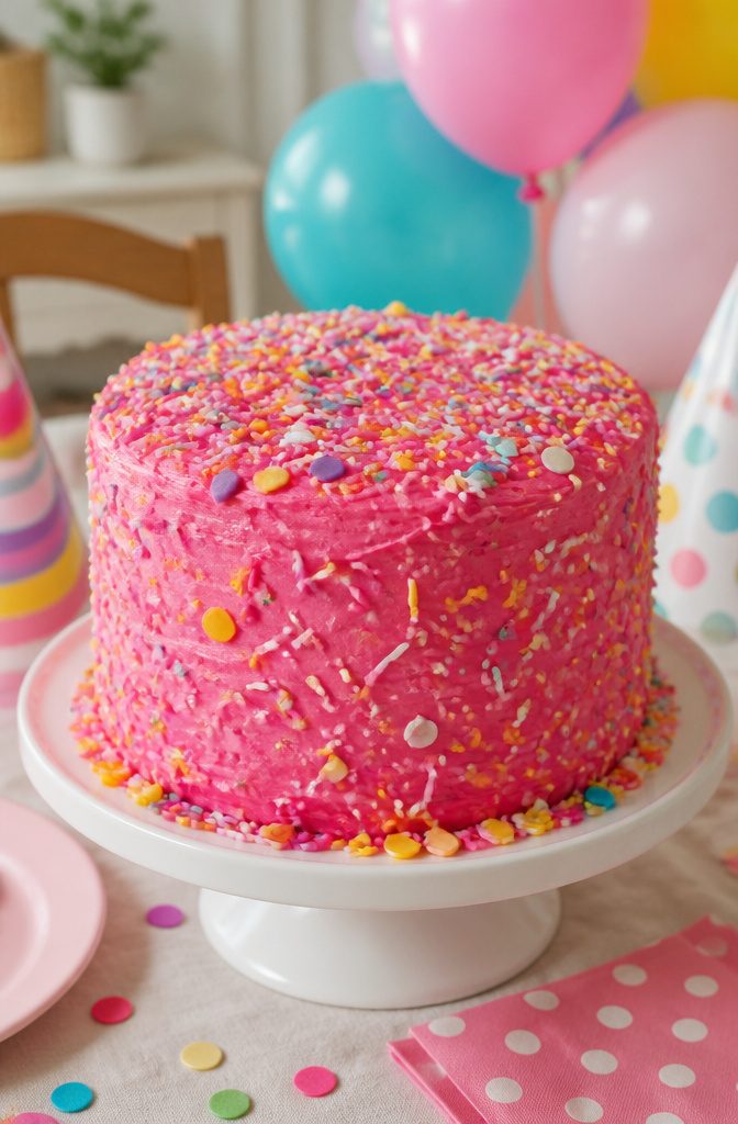 10 Dark Pink Cake Ideas for Birthdays, Showers and Celebrations 10 Pink sprinkle cake covered with sprinkles and dark pink frosting.