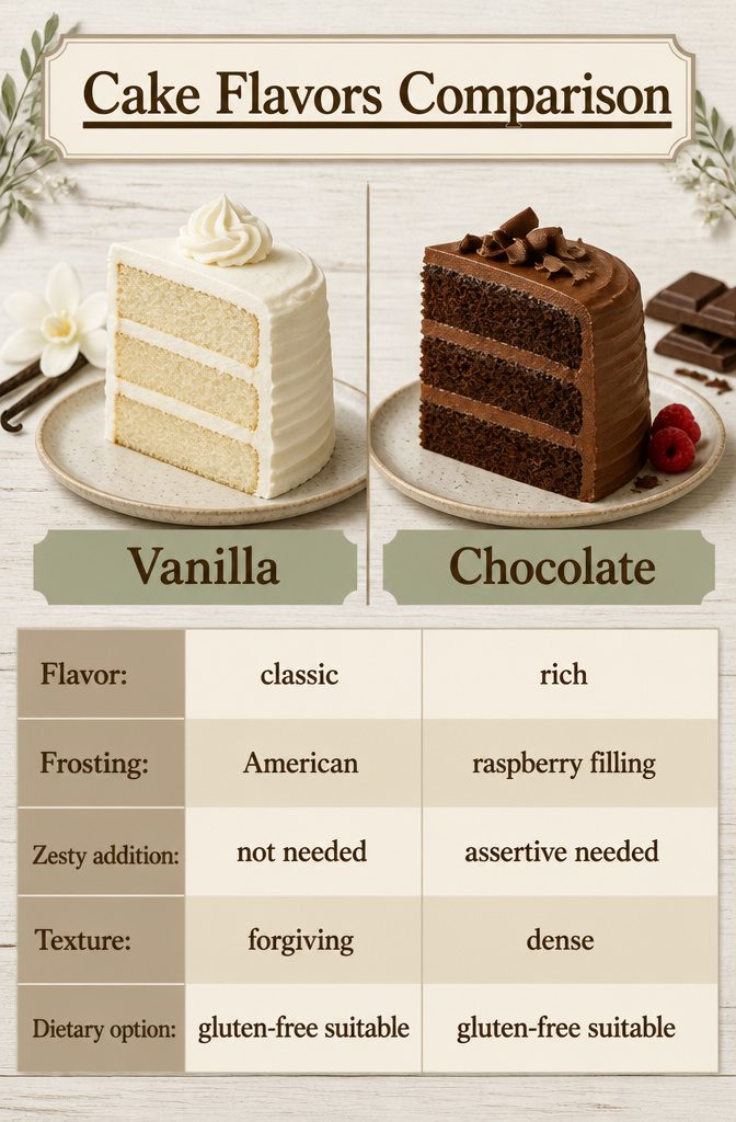Comparison of popular cake flavors for weddings.