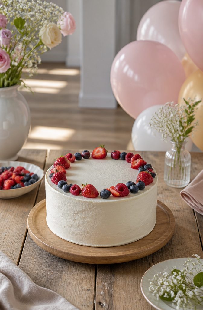 First Birthday Cake: Smash, Natural, Dairy-Free and More Options 11 A plain vanilla cake on a rustic wooden table.