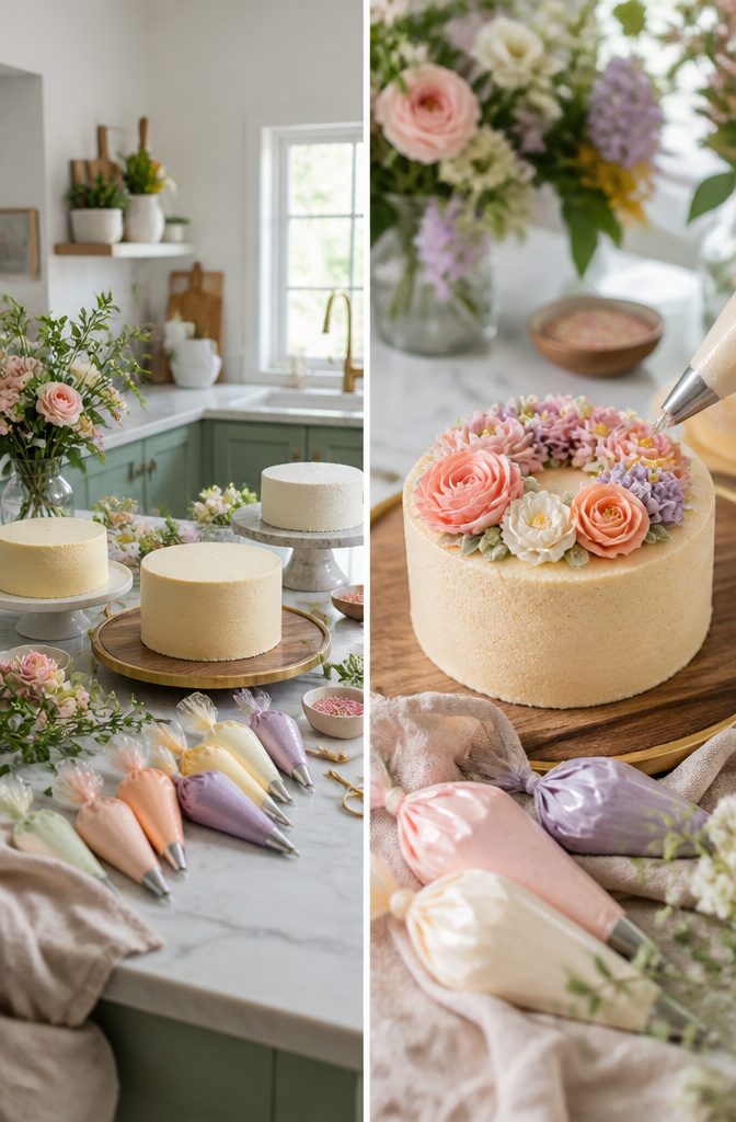 Floral Cake Design: A Buttercream Flower Cake Recipe 9 Various cake bases and frosting types suitable for floral cake designs.
