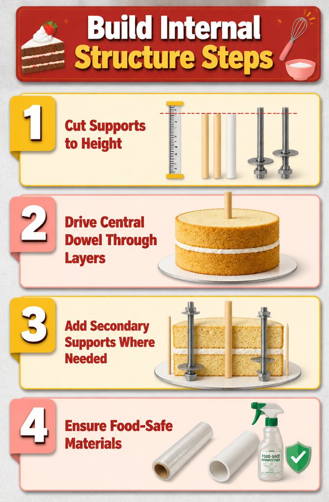 Gravity-Defying Cake Tutorial with Internal Structure Guide 5 Steps to create the internal support structure for a cake.