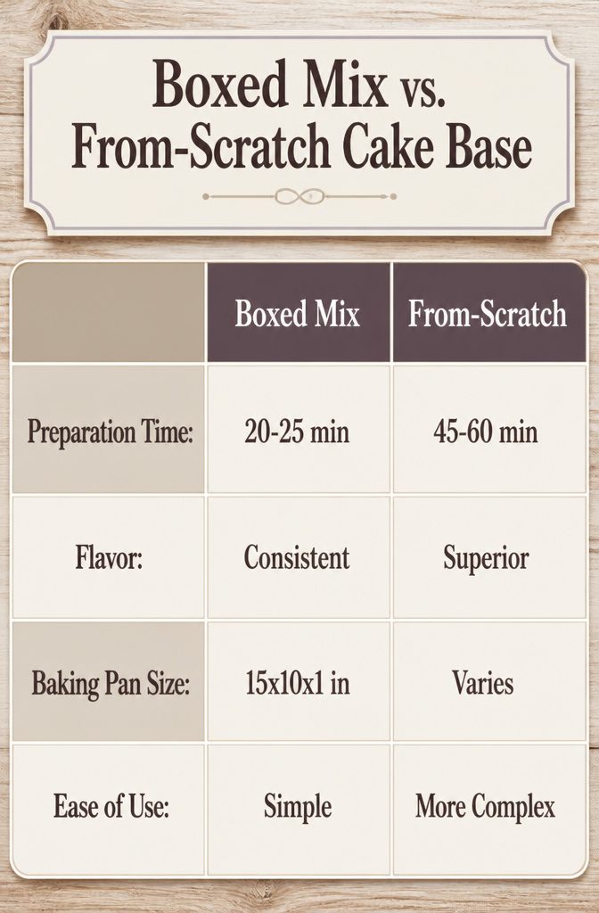 Comparison of boxed cake mix and from-scratch cake base for Hawaiian wedding cake.