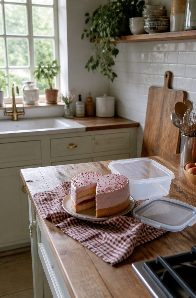 Heart Shaped Birthday Cake Recipe & Decoration Guide 7 Frosted heart-shaped birthday cake in an airtight container.