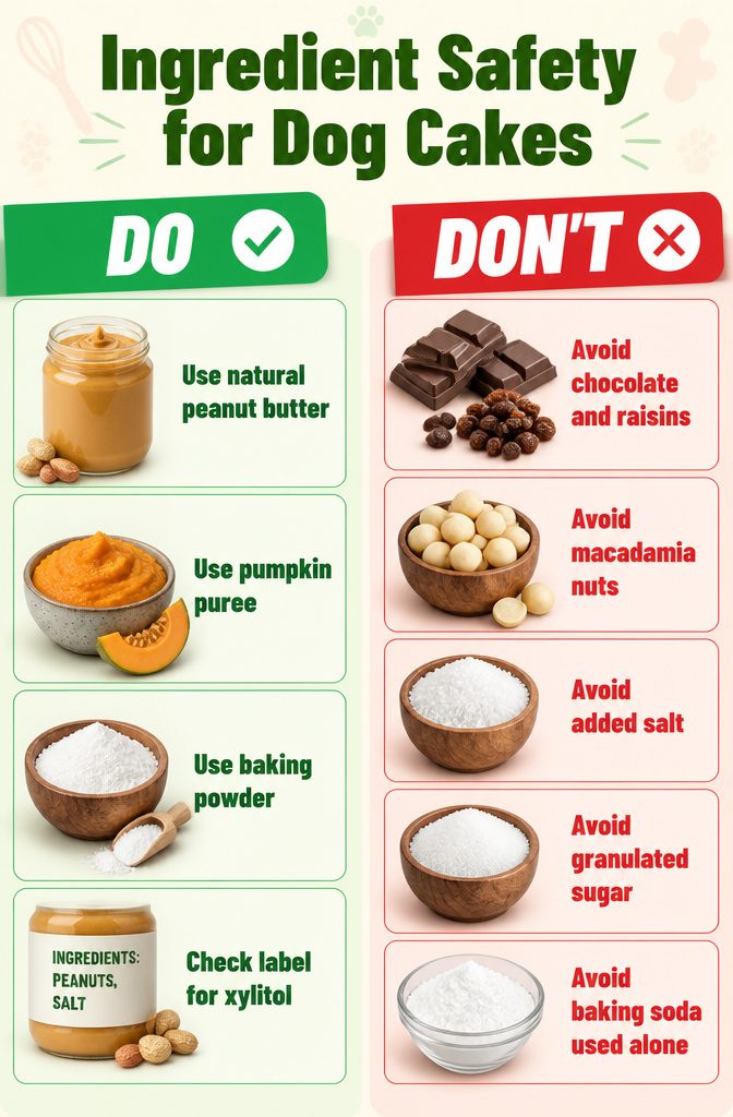An information graphic about ingredient safety for dog cakes.