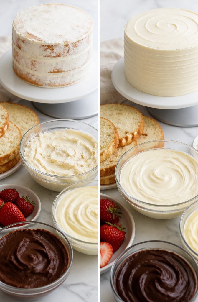 Perfect Vanilla Cake Recipe with Buttercream Frosting 5 Vanilla buttercream frosting in a bowl ready for use.