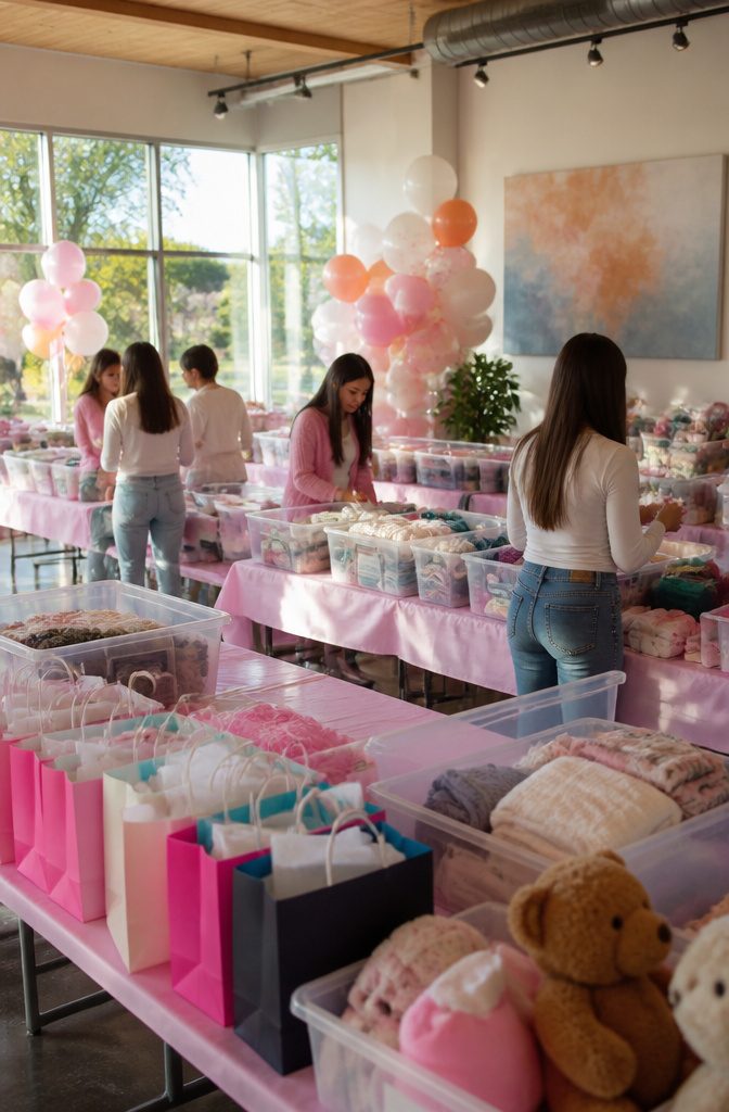 16 Sweet Sixteen Birthday Party Ideas for an Unforgettable Celebration 10 Guests participating in donation sorting with colorful decorations around them.