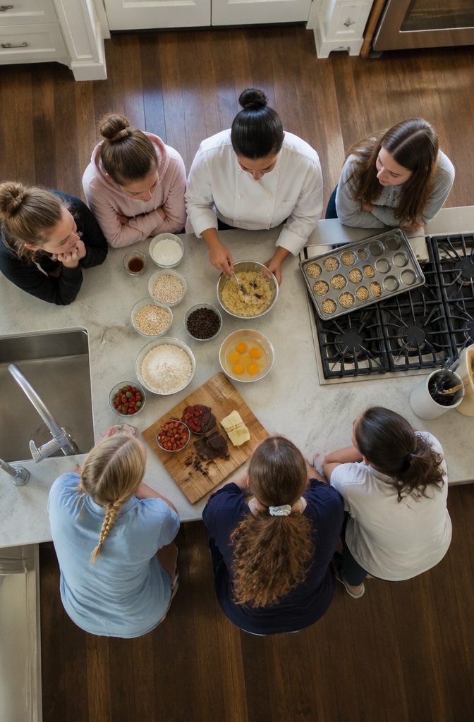 16 Sweet Sixteen Birthday Party Ideas for an Unforgettable Celebration 13 Guests gathered around a kitchen counter, preparing food with an instructor.
