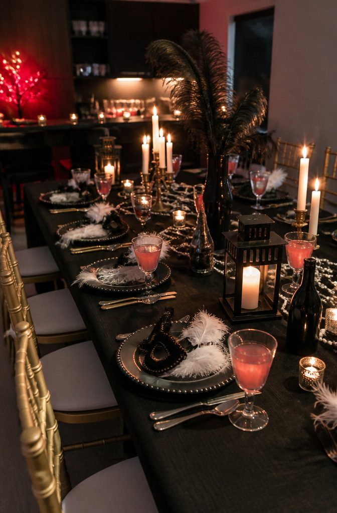 16 Sweet Sixteen Birthday Party Ideas for an Unforgettable Celebration 21 Guests discussing characters at a themed murder mystery dinner table.