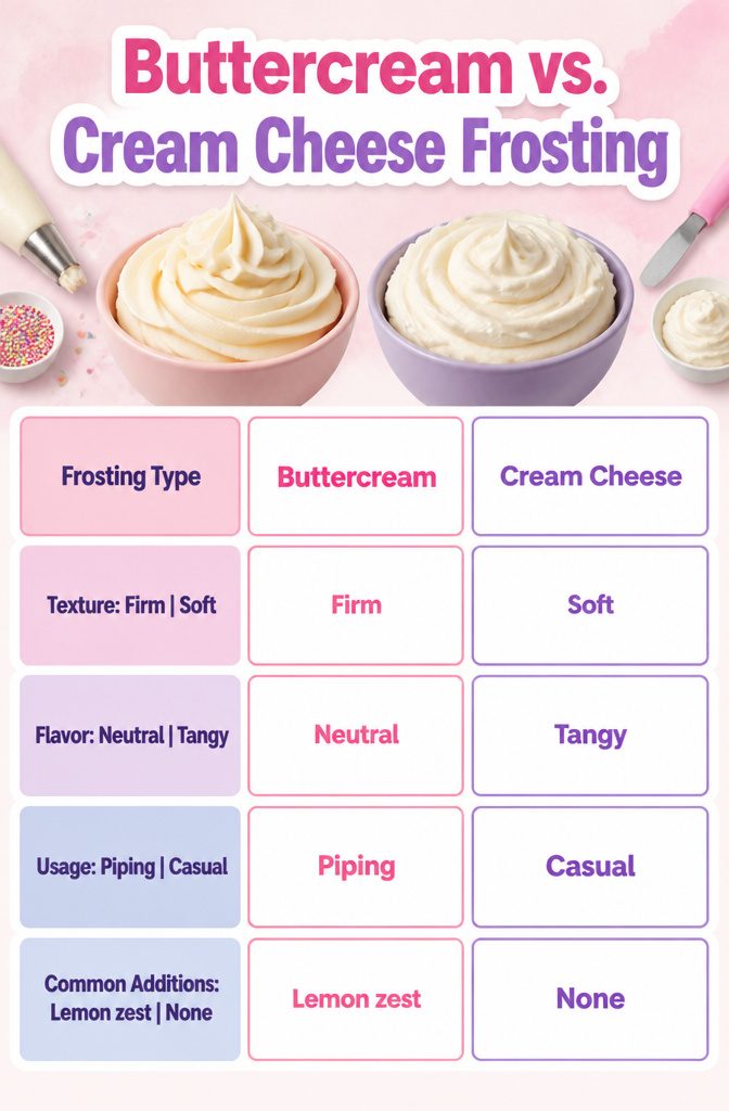 White Cake and Frosting Recipe 8 Comparison of buttercream and cream cheese frosting for white cake.
